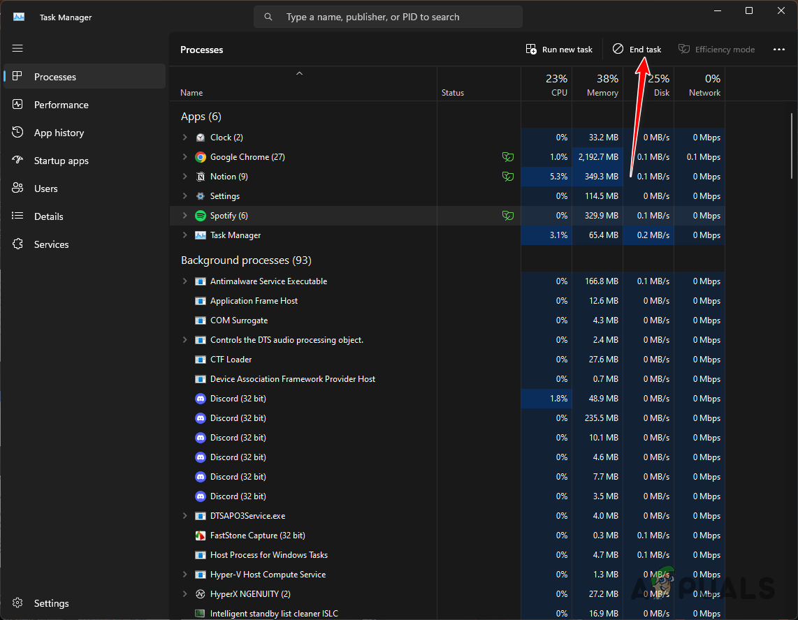 Ending Background Apps in Task Manager