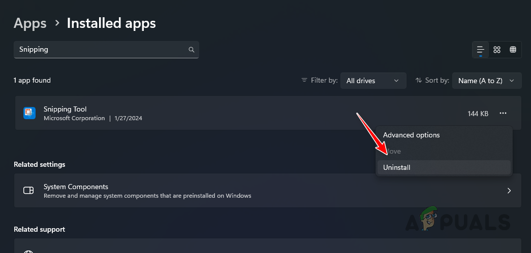 Uninstalling Snipping Tool