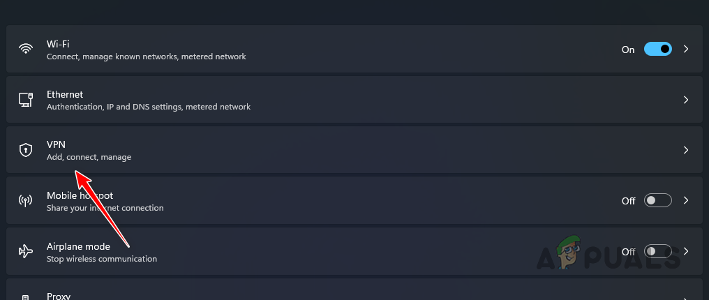Navigating to VPN Settings