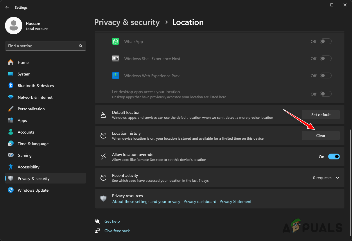 Clearing Location History in Windows