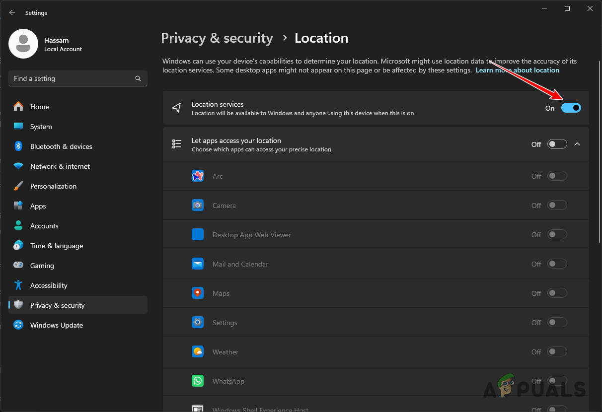 Turning Off Location Services in Windows
