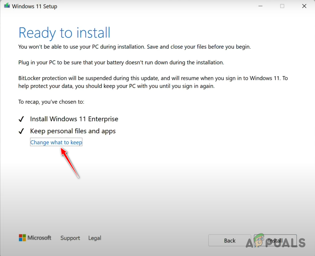Navigating to Choose What to Keep Menu