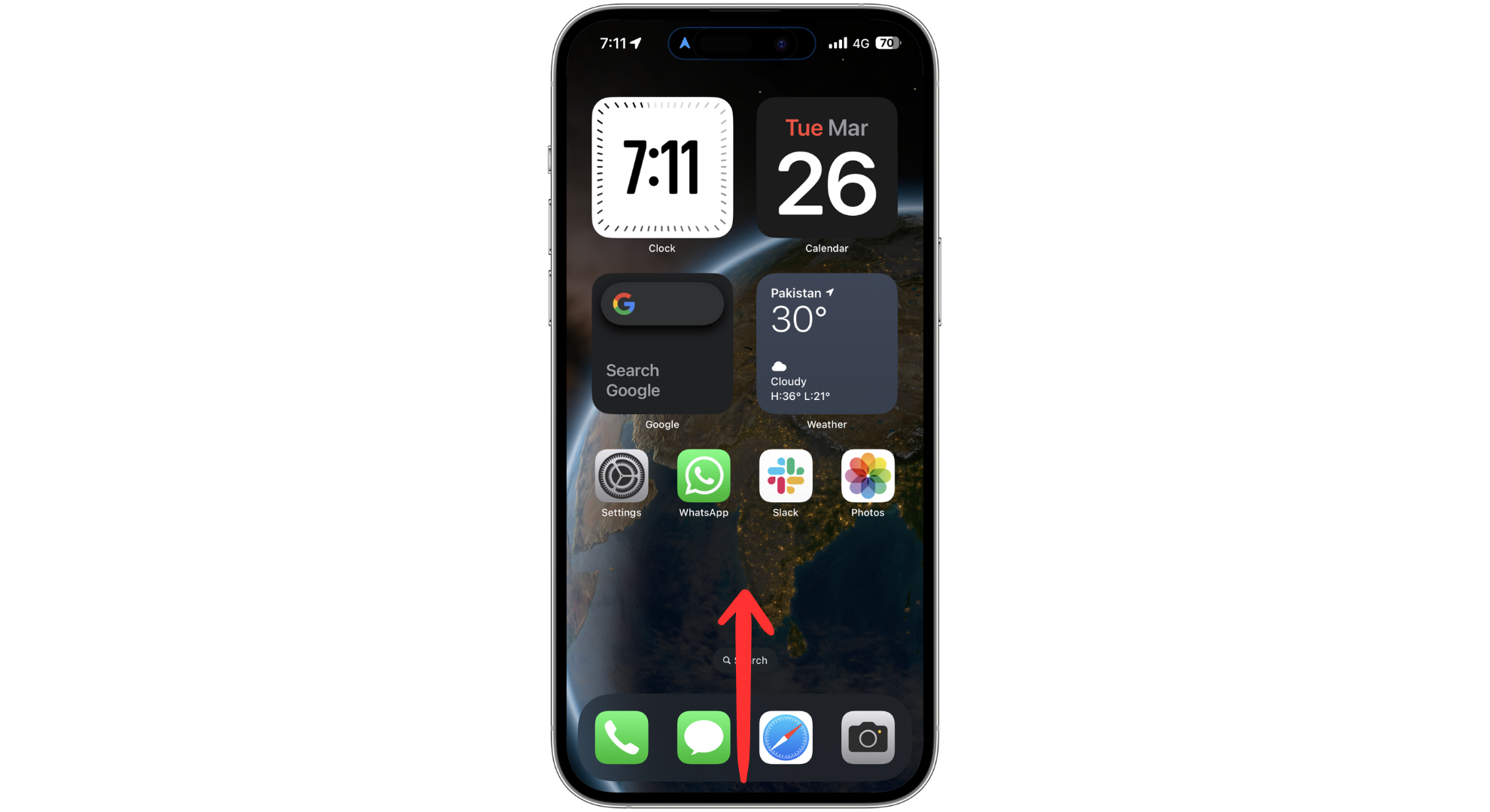 Swipe up from the bottom