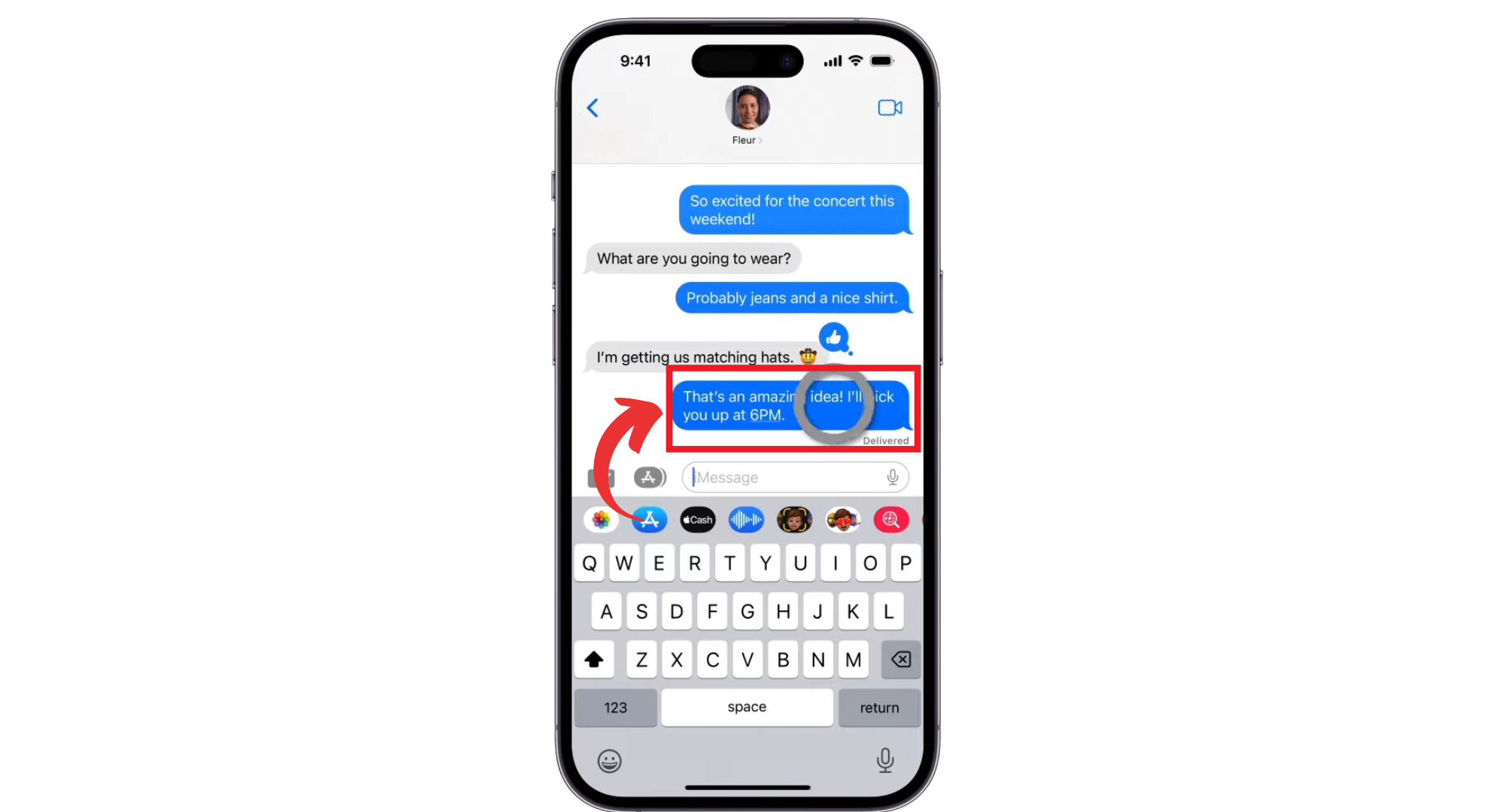 Press and hold on the message