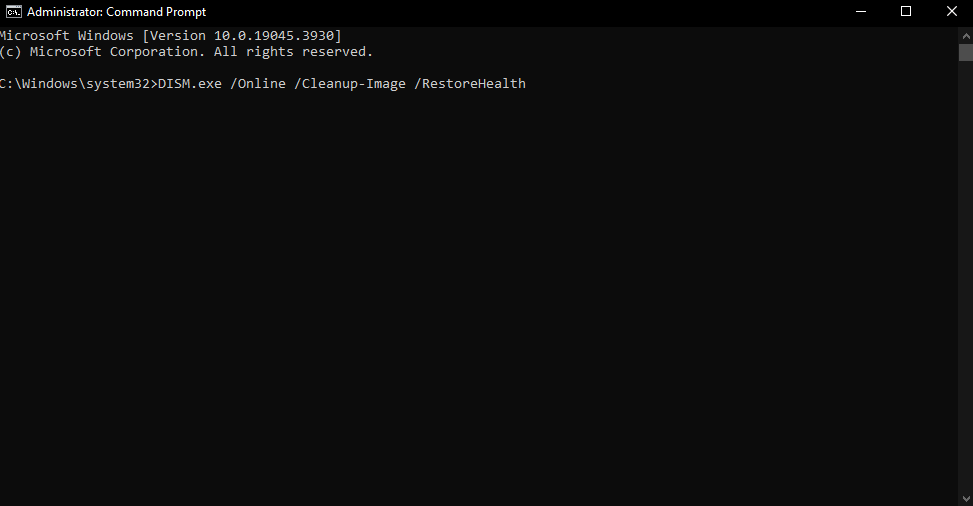 DISM command being executed in Command Prompt.