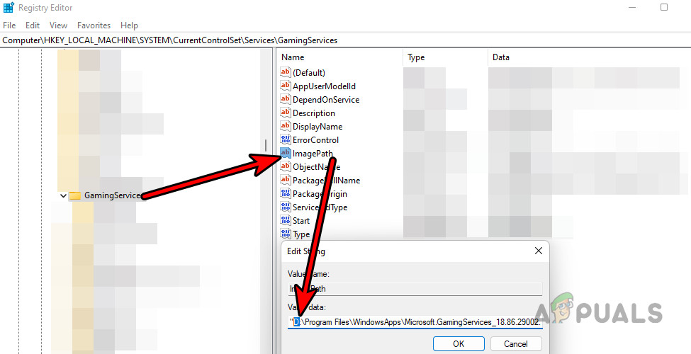 Edit the Image Path of the Gaming Services in the System's Registry