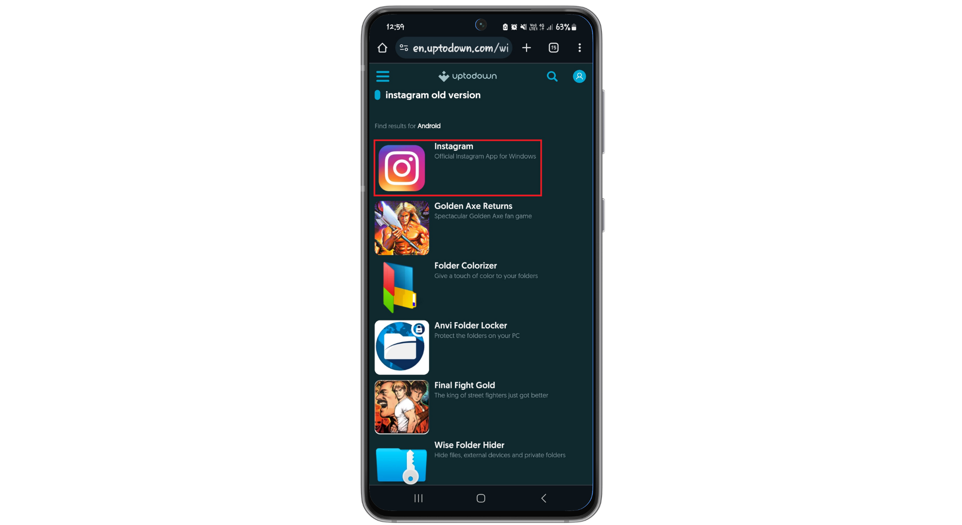 Find Instagram by search