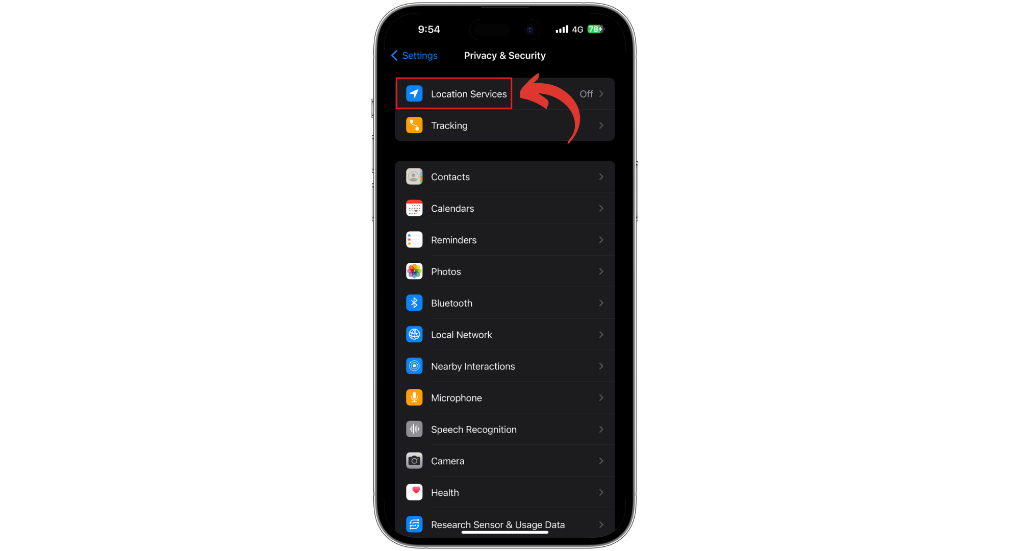 Tap on Location Services