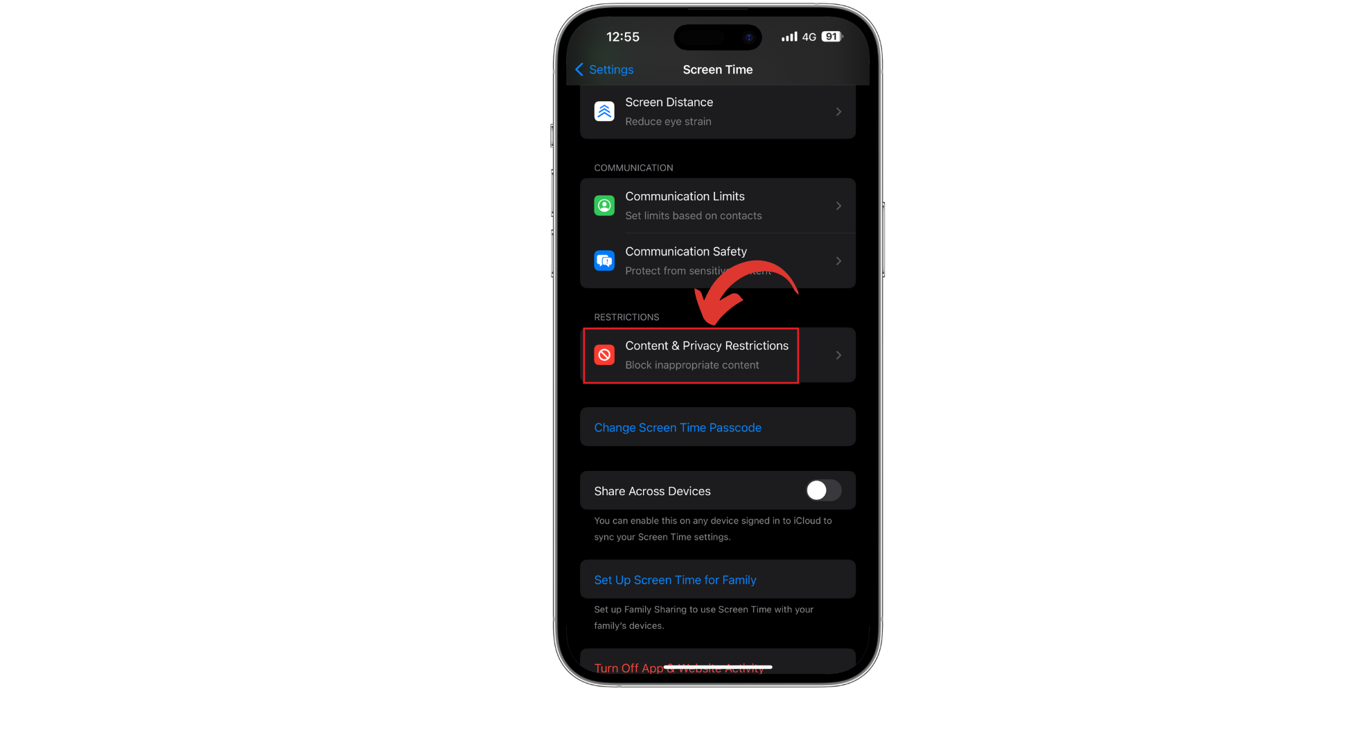Tap on Content & Privacy Restrictions