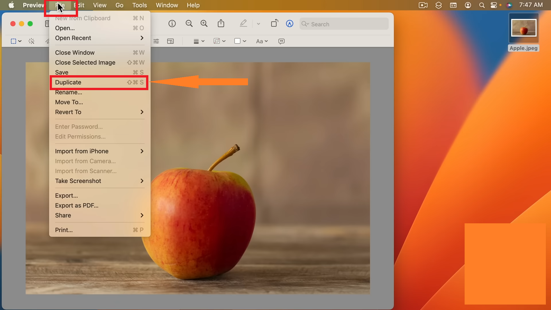 Choose Duplicate to save as a copy