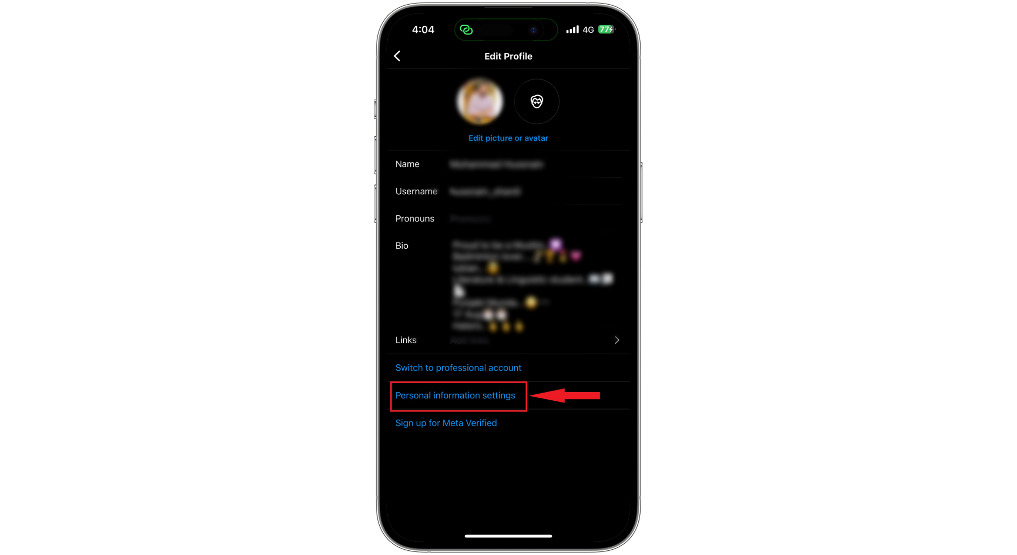 Tap Personal Information Settings