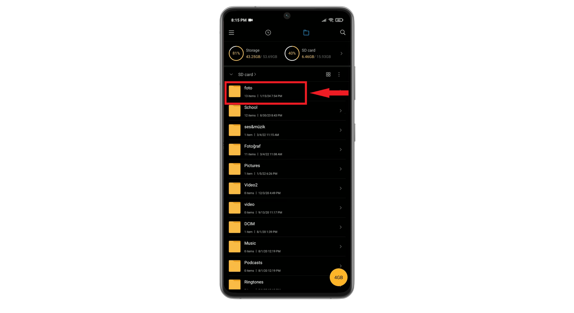 Look for the folder with Photos