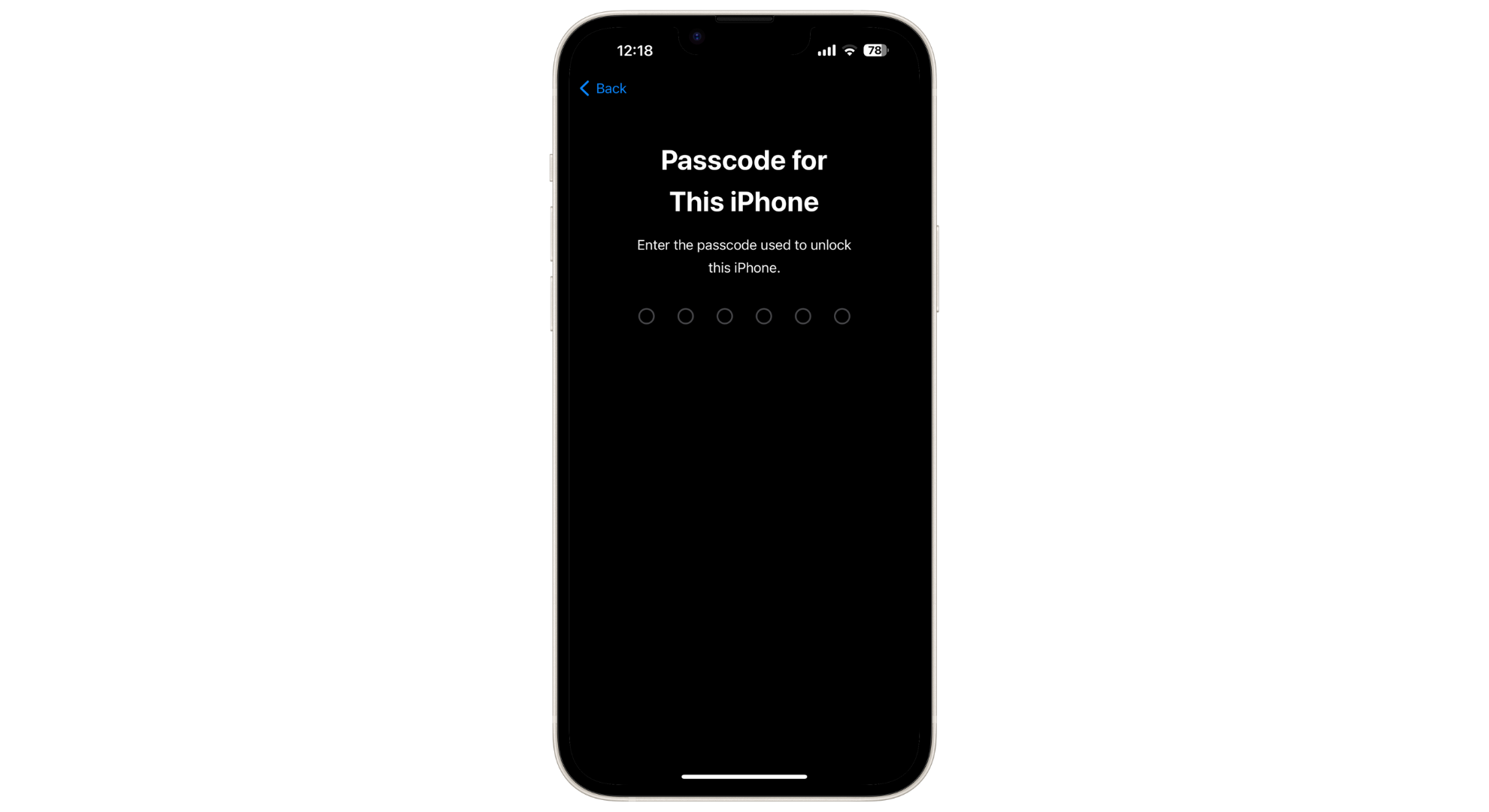 Enter Passcode to start reset