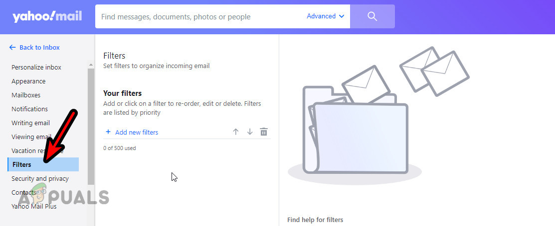 Check the Yahoo Filters of the Recipient