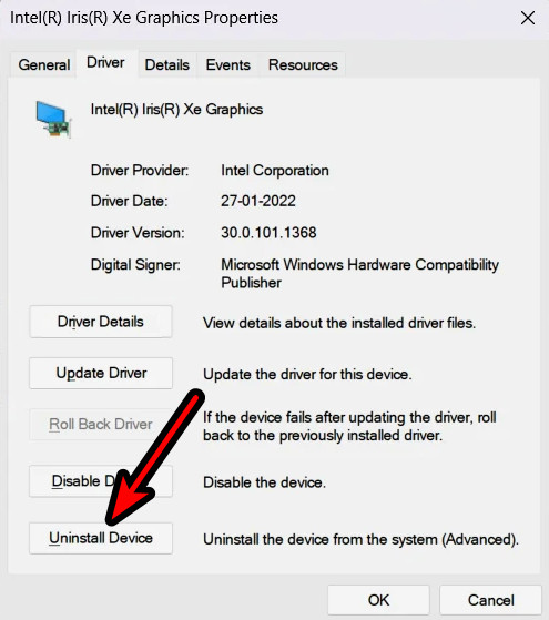 Uninstall Intel Iris Xe Graphics Driver