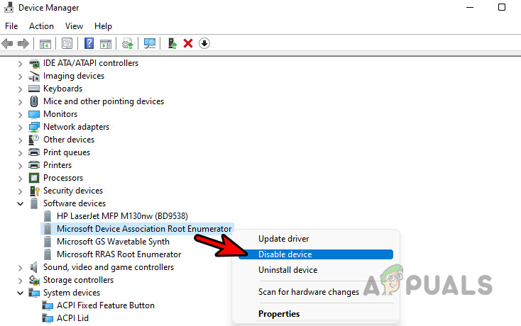 Disable Microsoft Device Association Root Enumerator