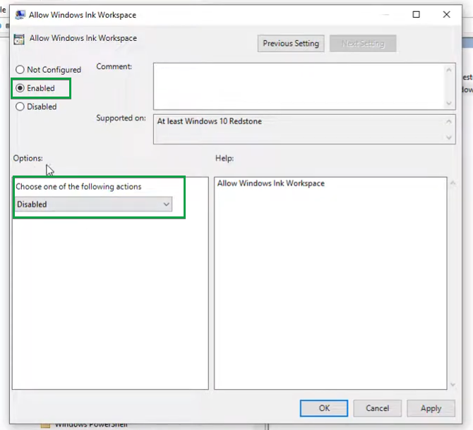 Disabling the workspace