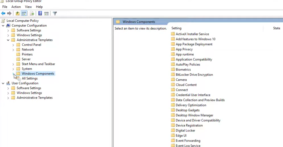 Finding Ink workspace in Group Policy Editor