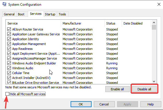 Disable all services