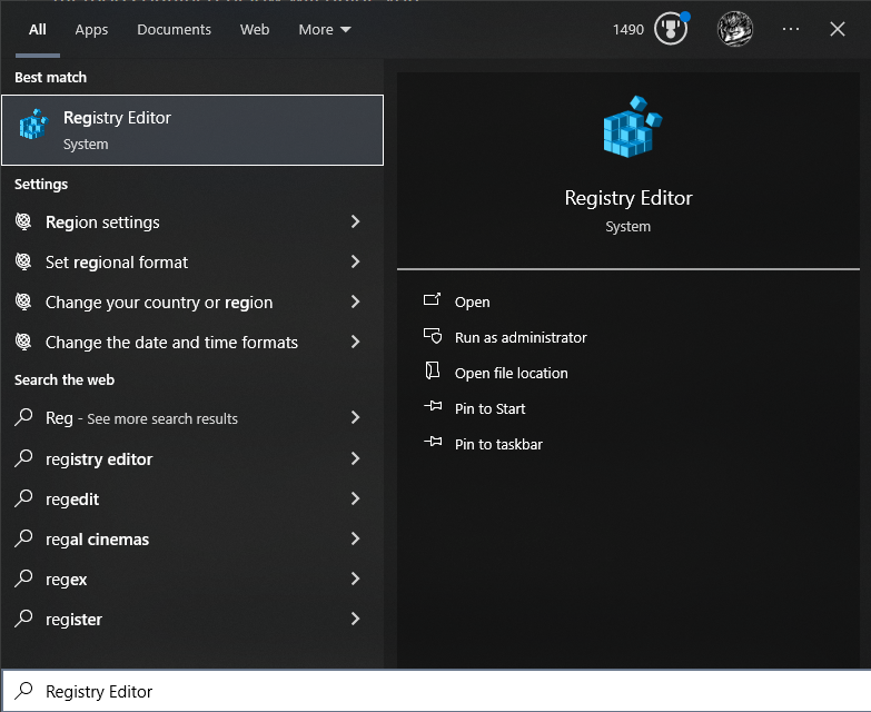 Opening Registry Editor