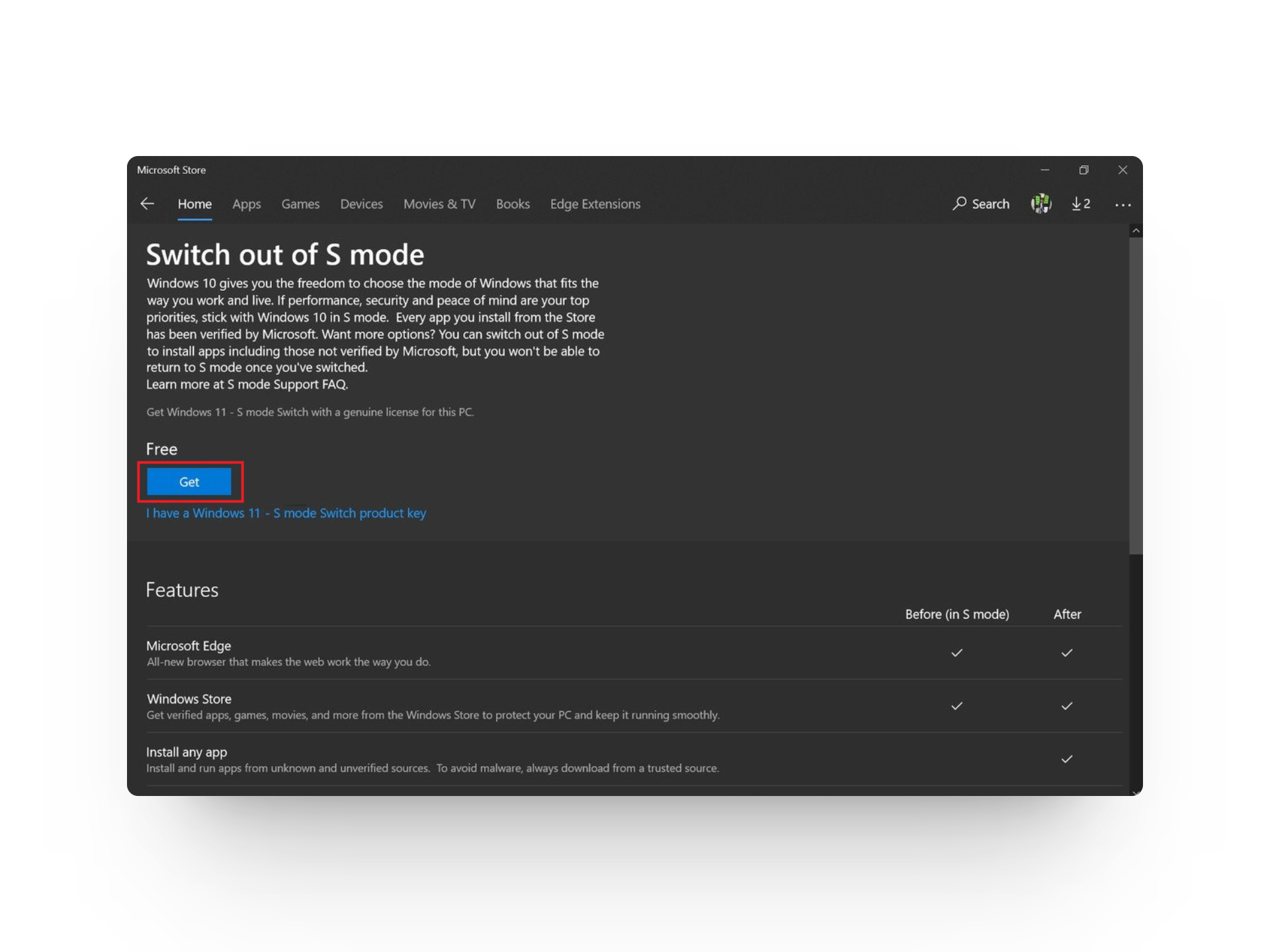Switch out of S Mode