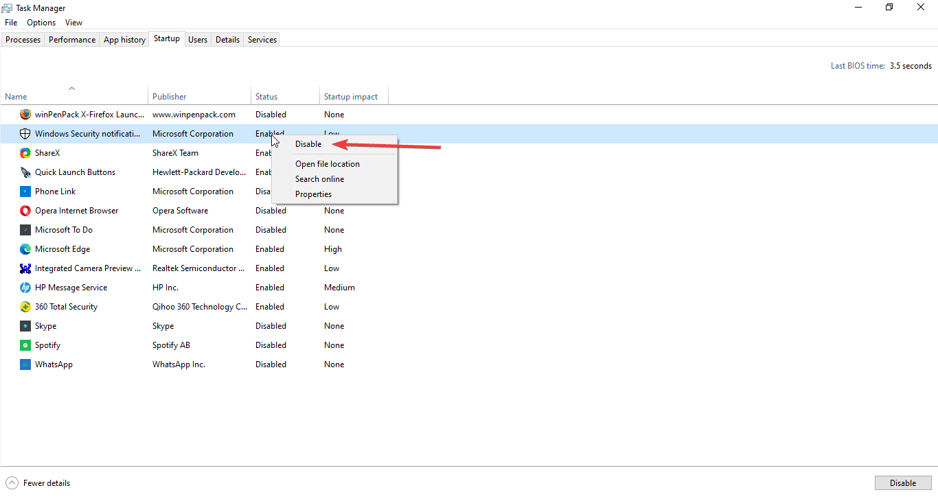 Disabling startup programs