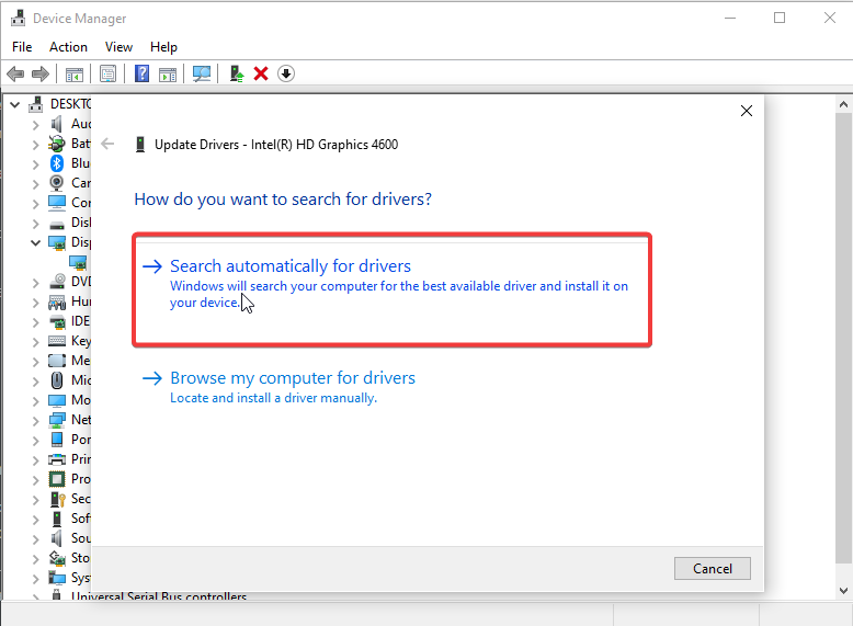 Search automatically for display adapter drivers
