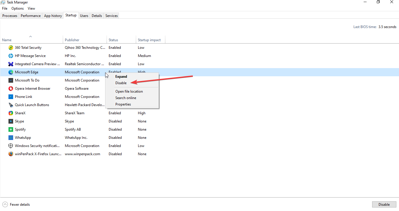 Disable startup program