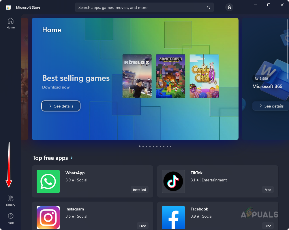 Navigating to Microsoft Store Library