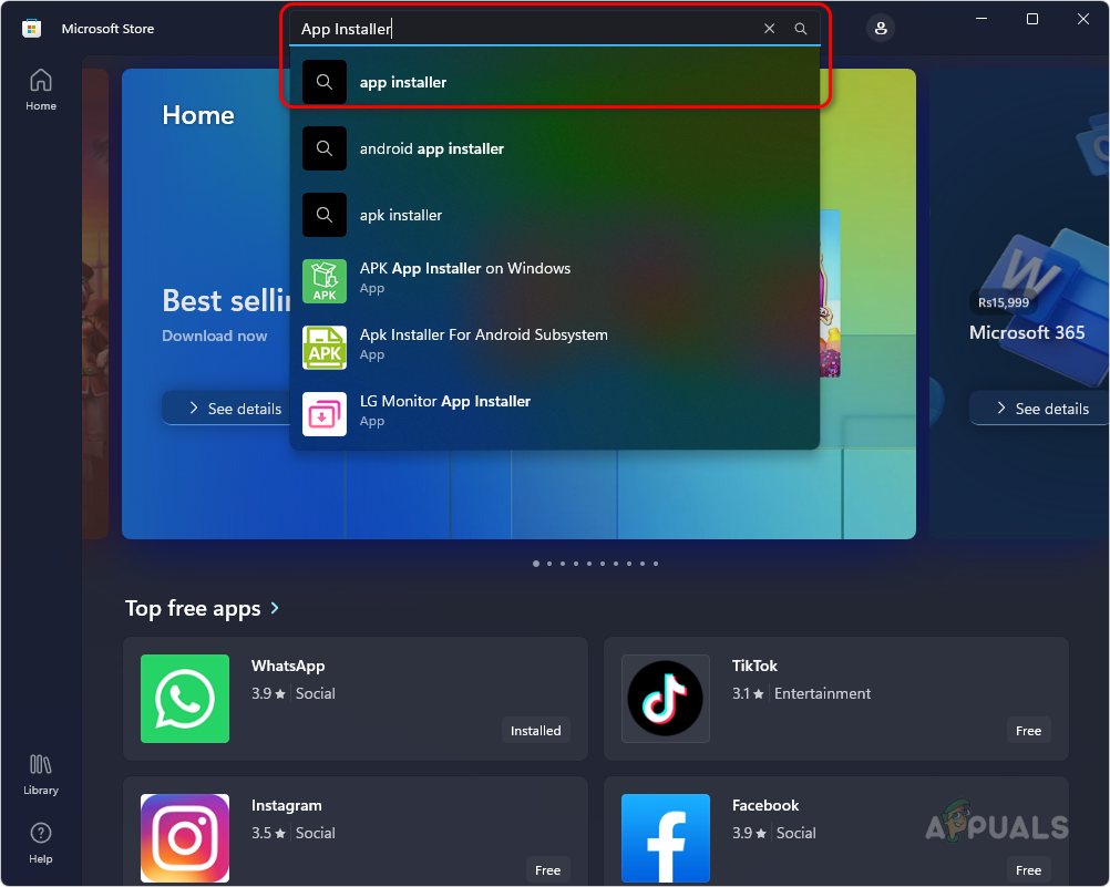 Searching for App Installer in the Microsoft Store