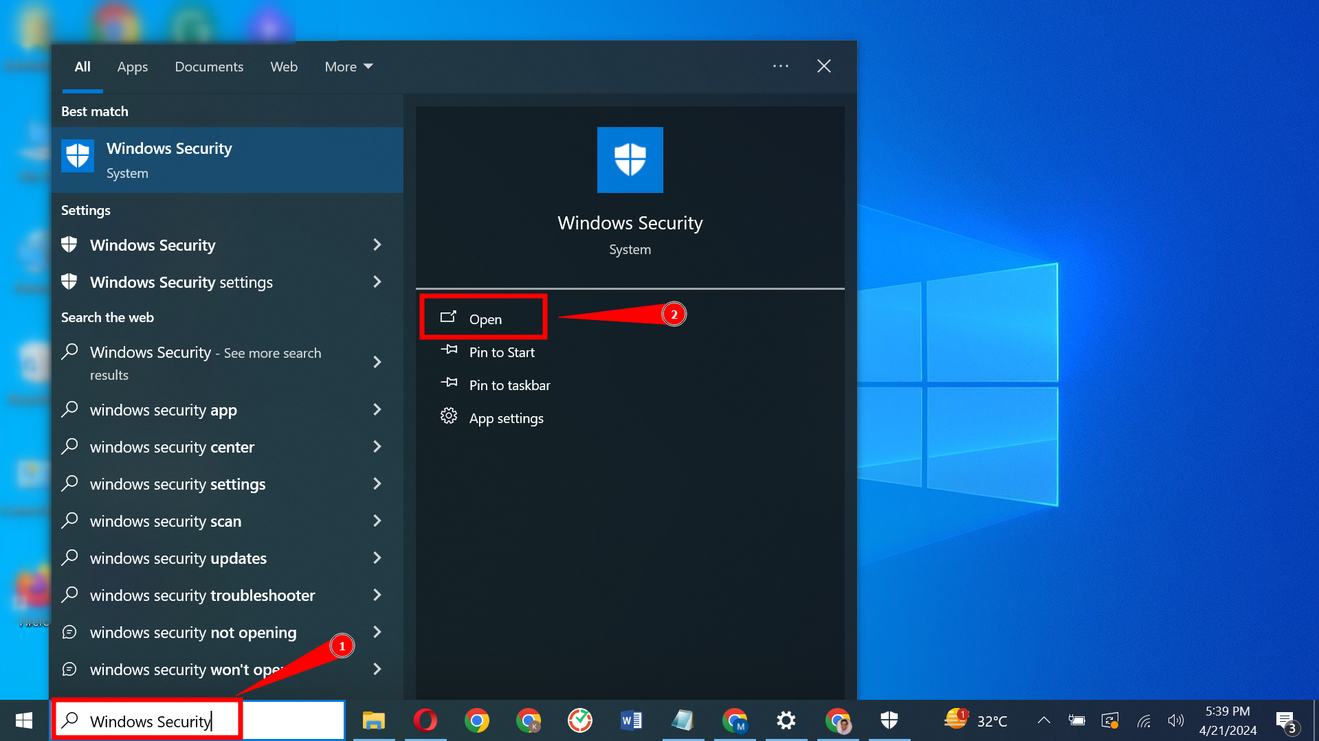 Open Windows Security
