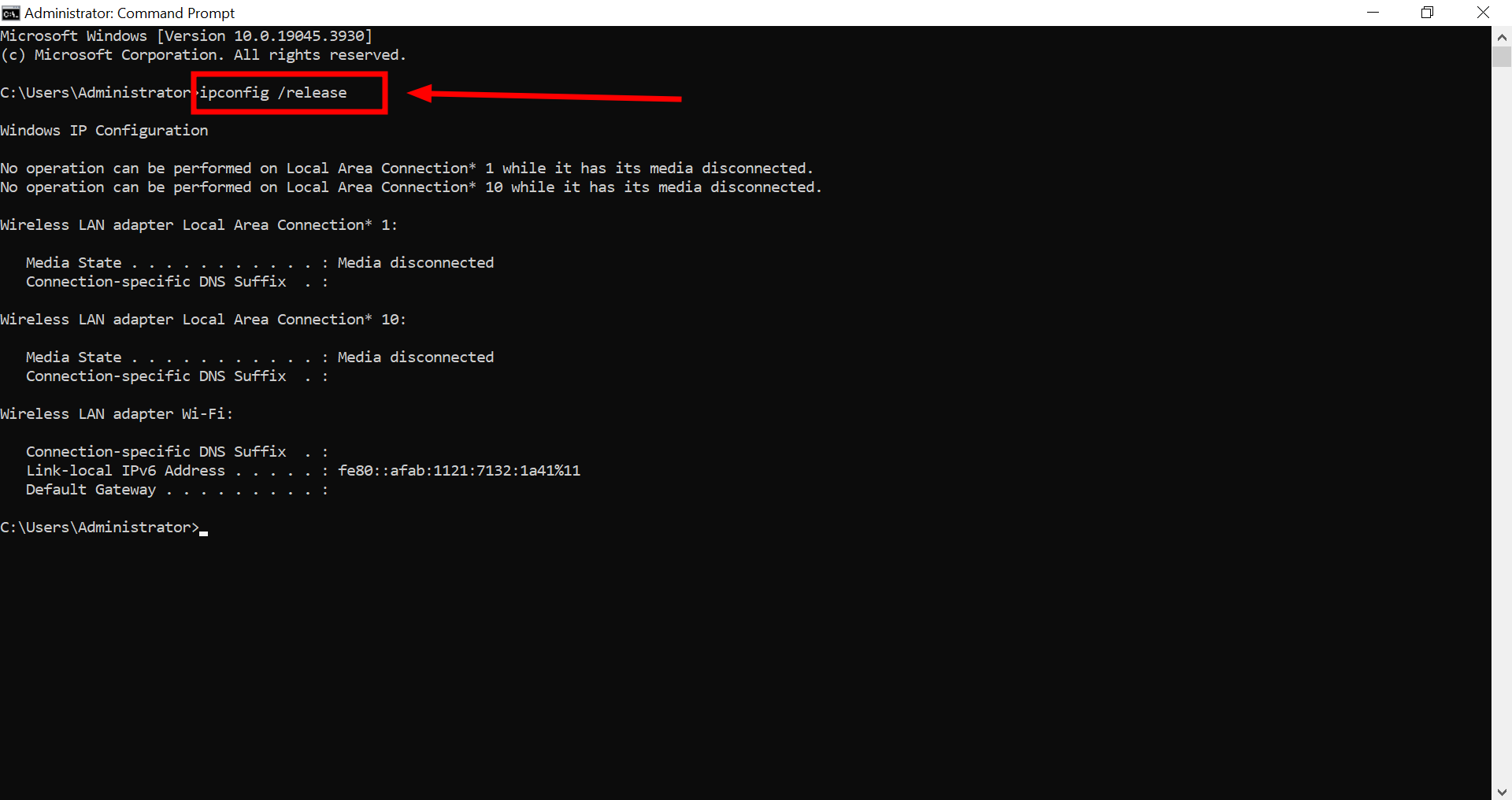 Enter the command and press Enter