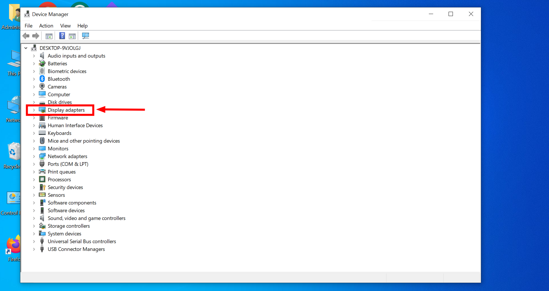 Click on Display Adapters