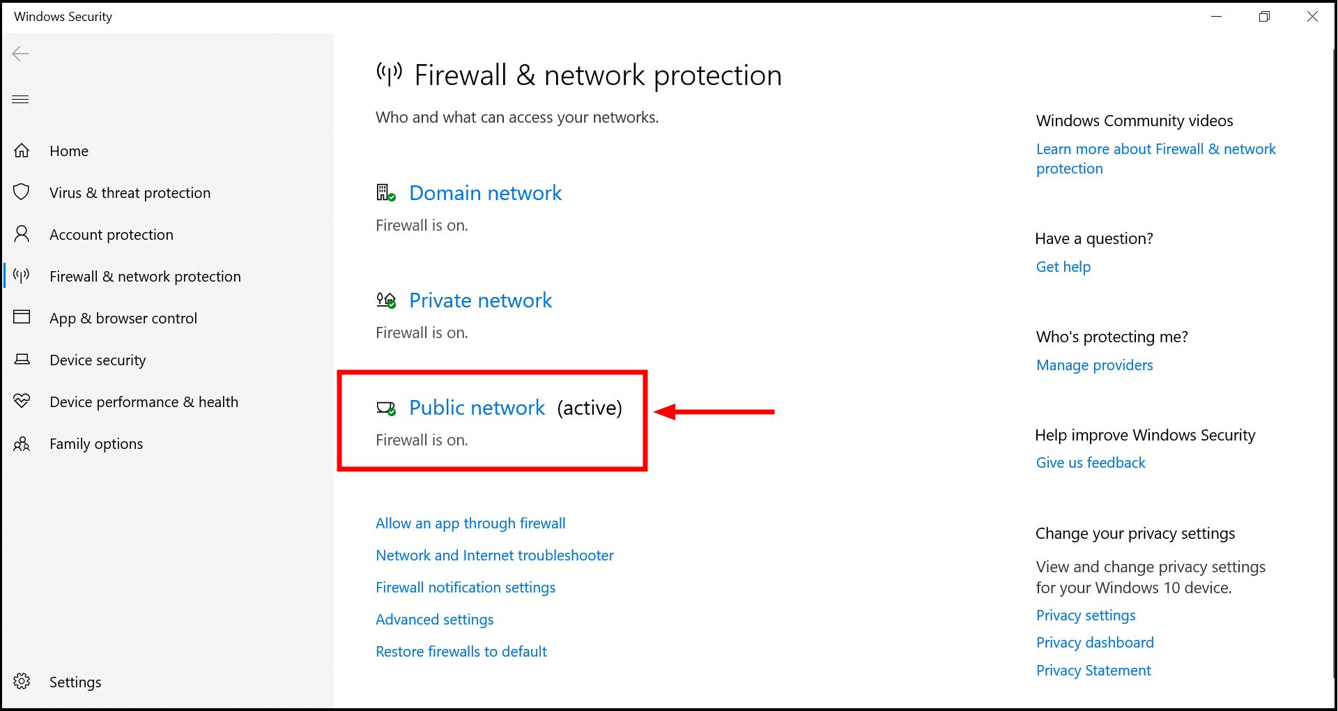 Click on Firewall & network protection