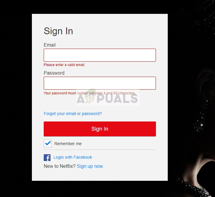 Netflix login page