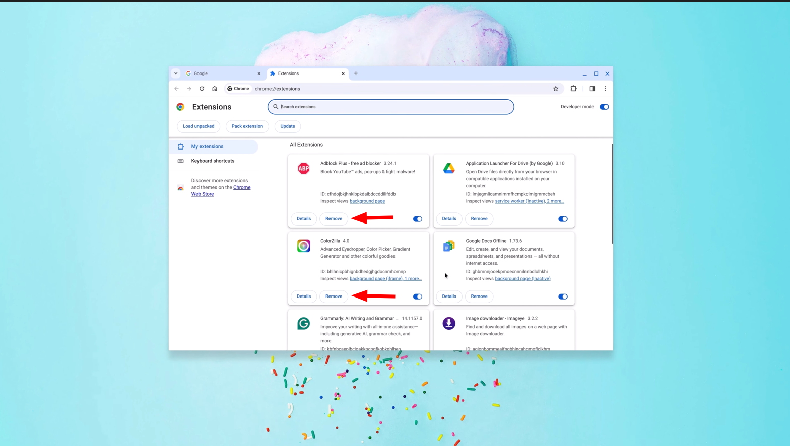 Remove the extension you want