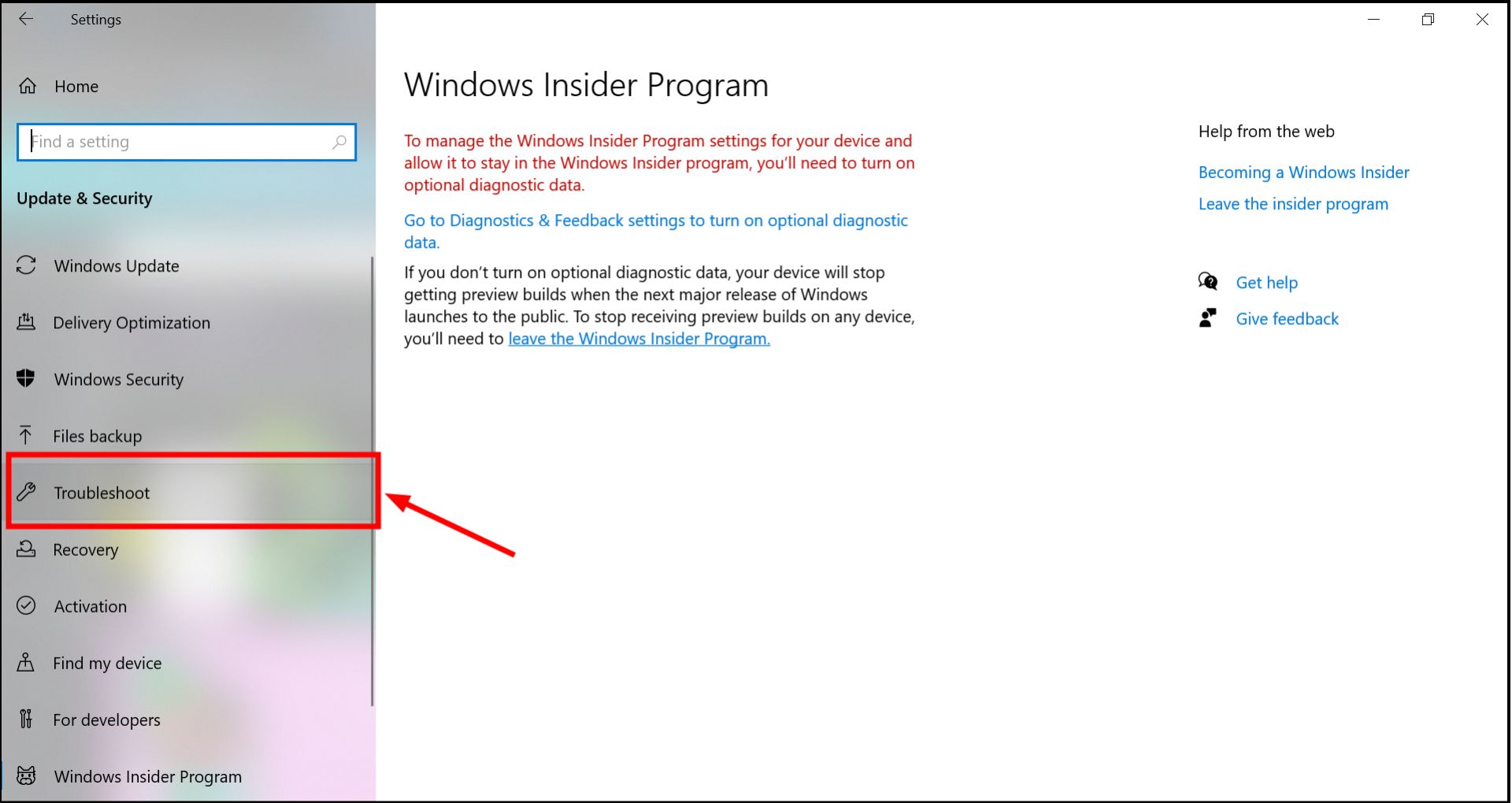 Click on Troubleshoot