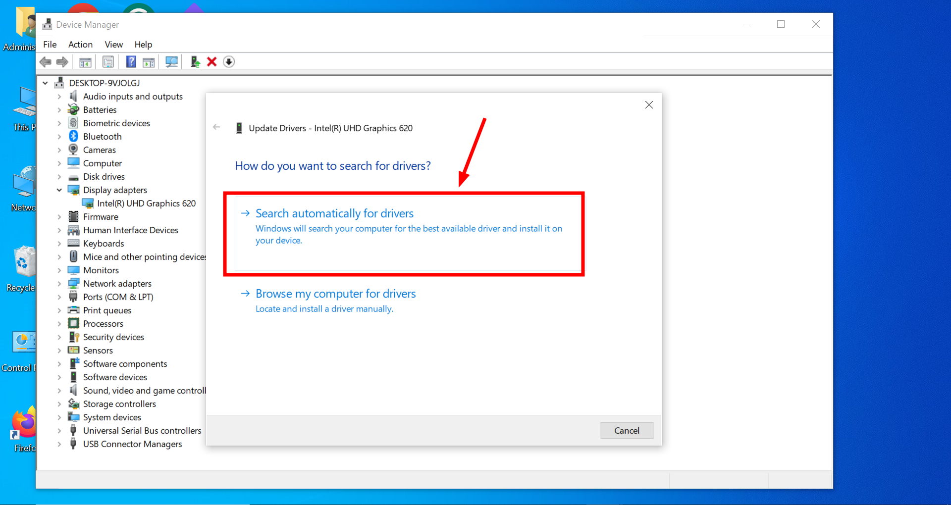 Select the search option