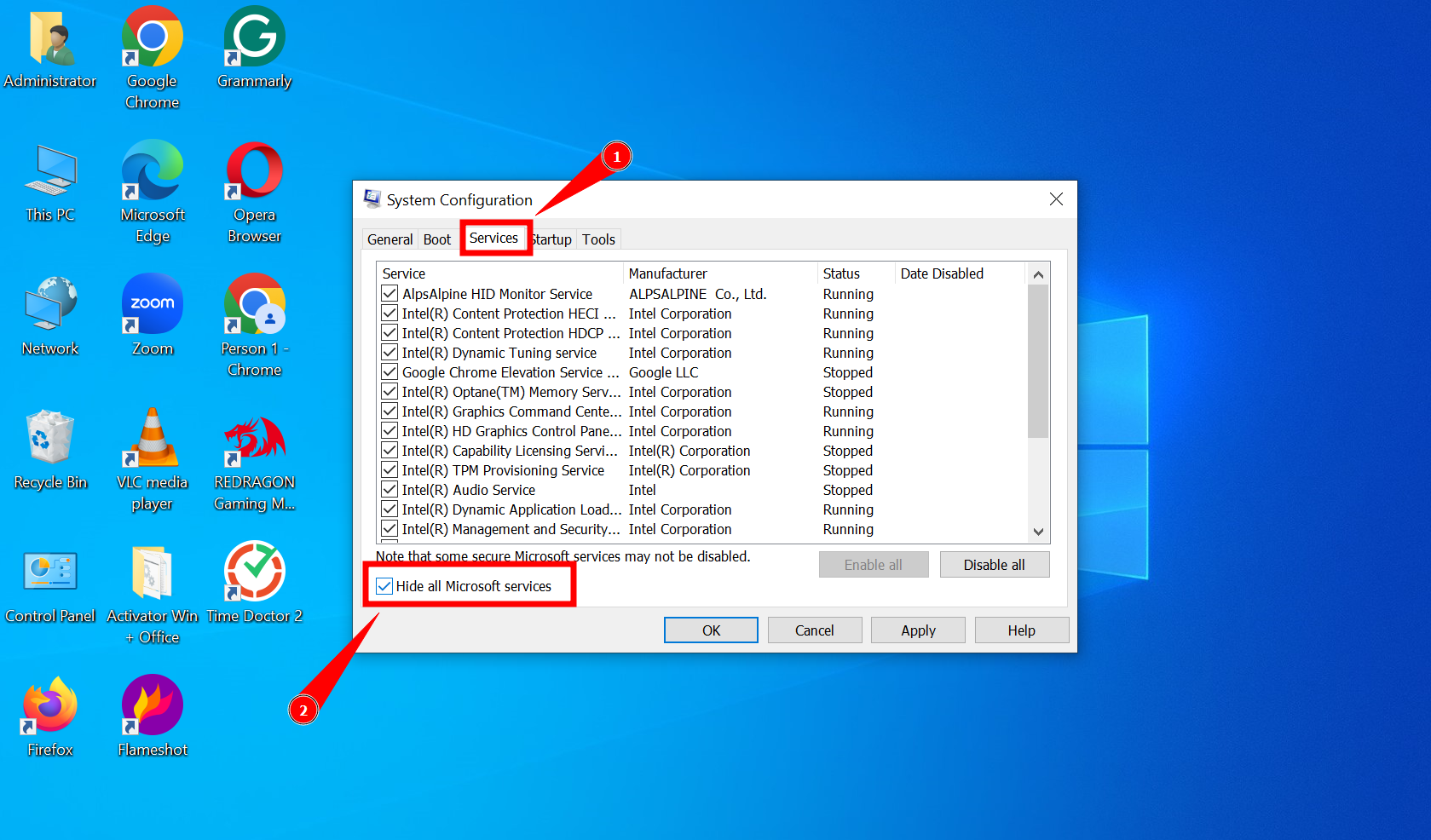 Click on Hide all Microsoft services