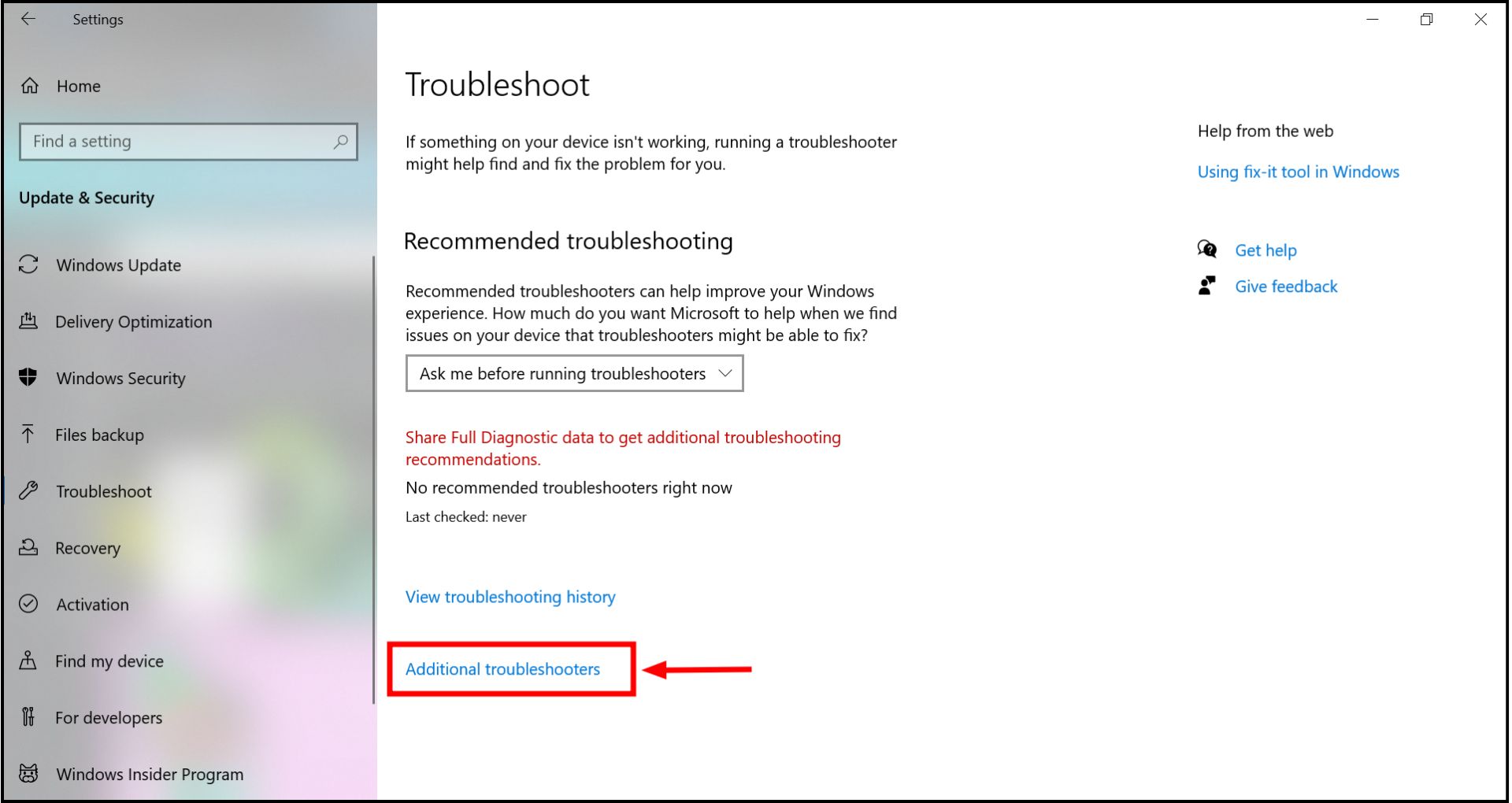 Click on Additional troubleshooters
