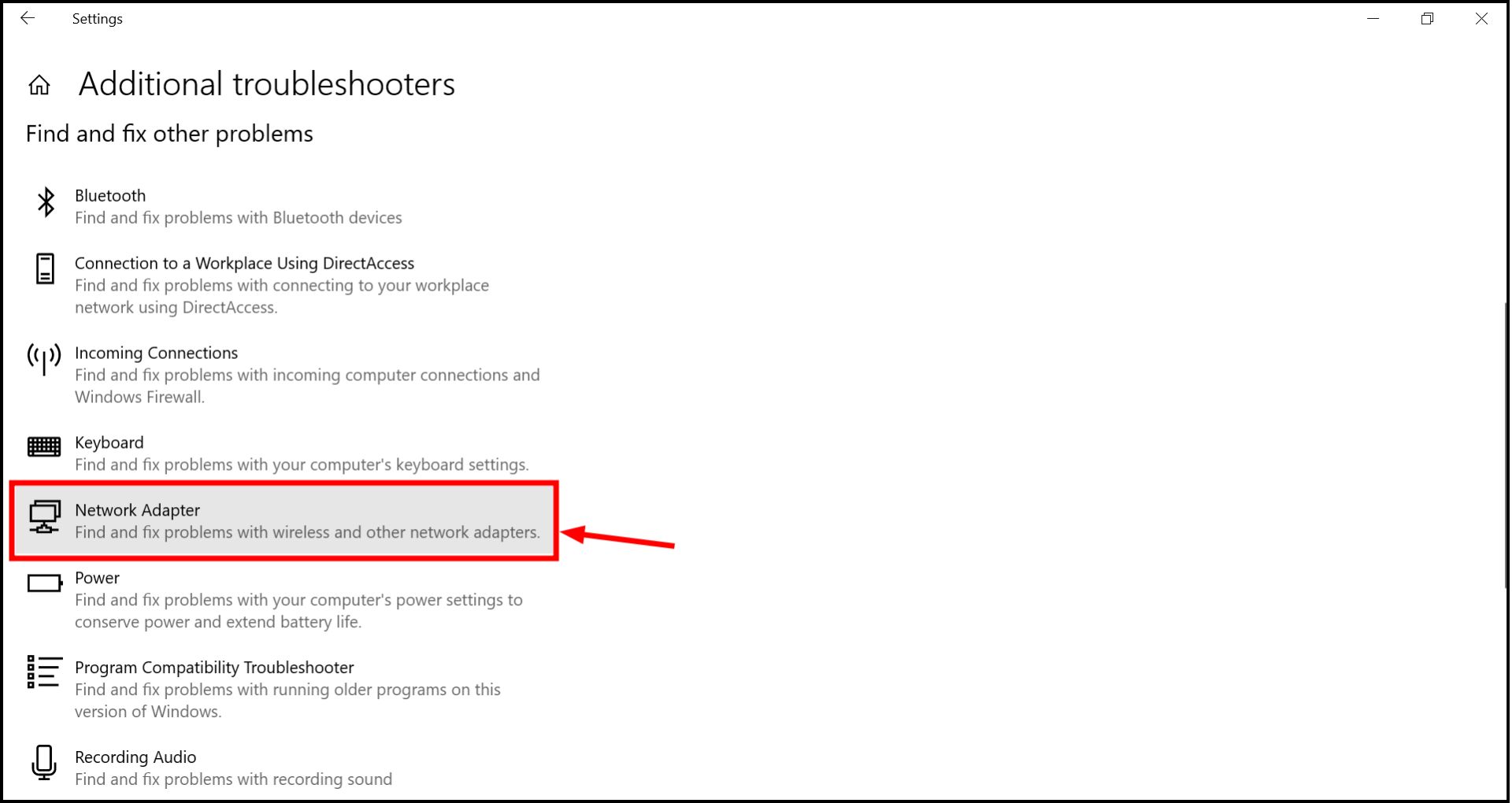 Click Network Adapter