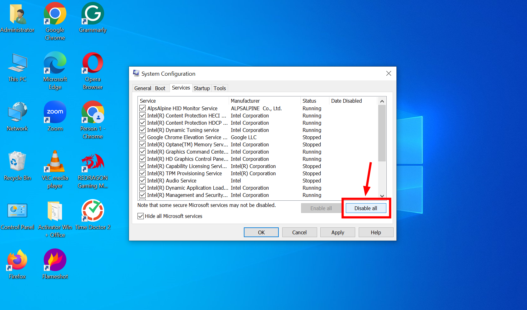 Click on Disable all