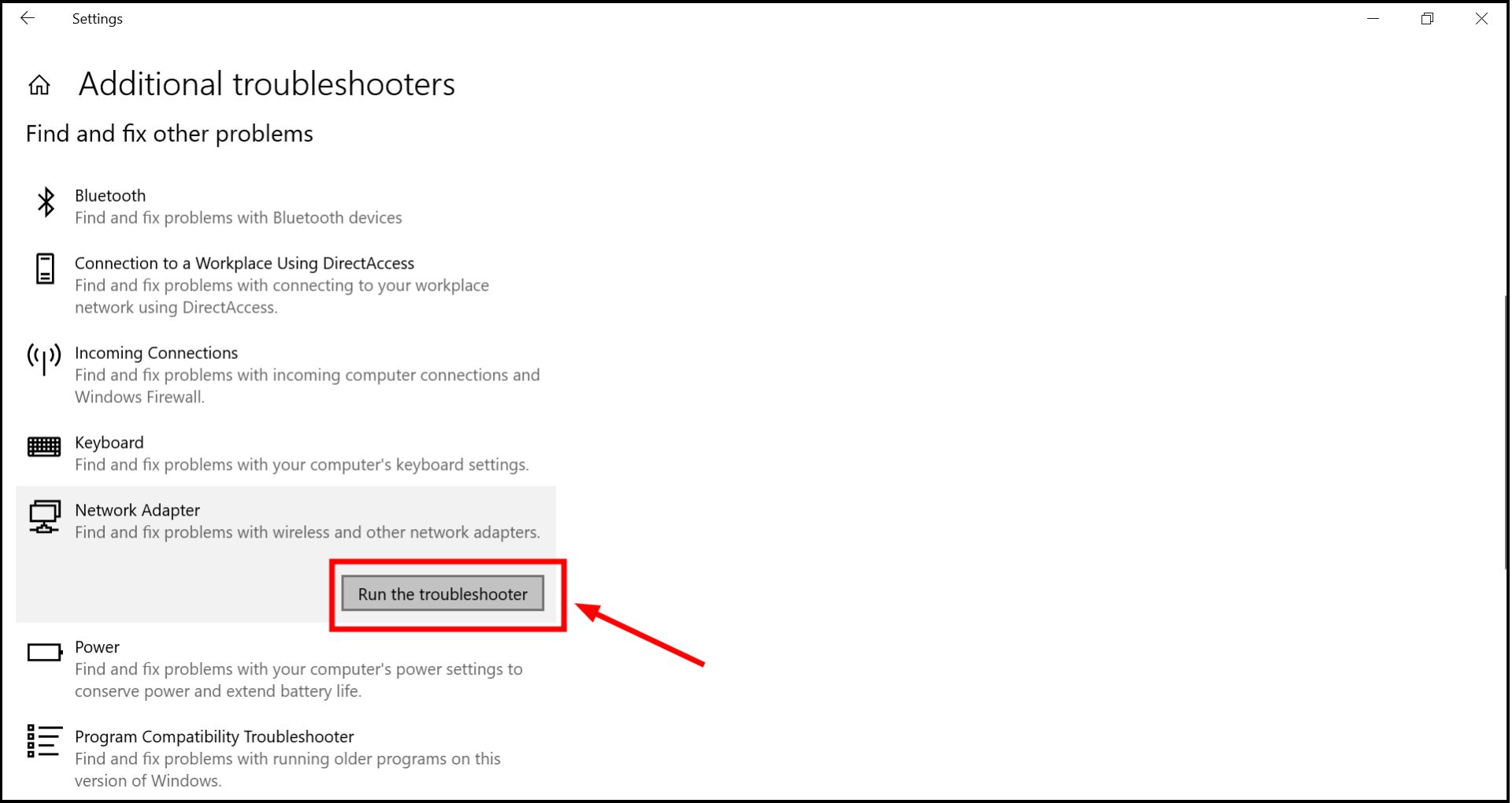 Click Run the Troubleshooter