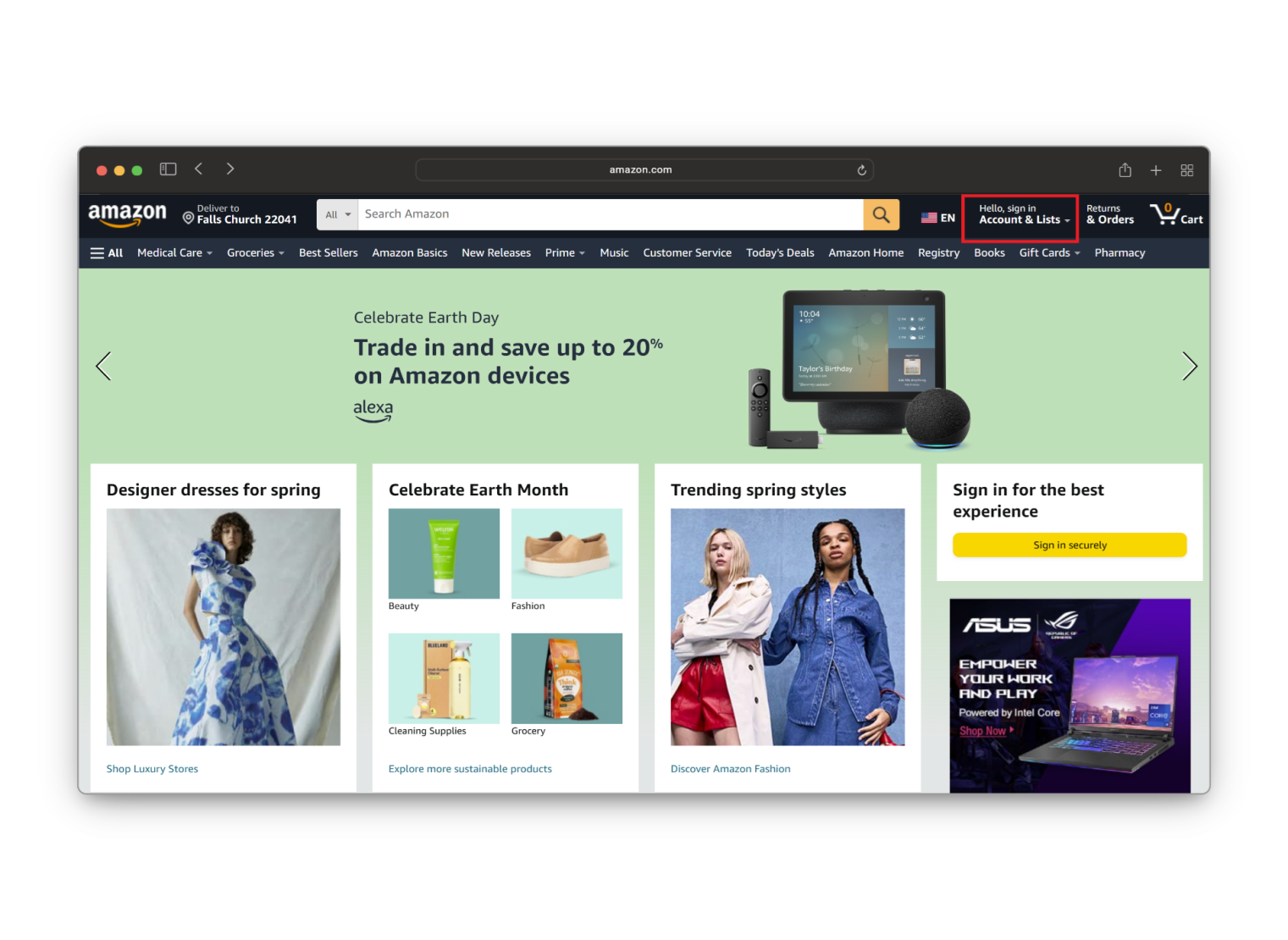 Amazon webpage