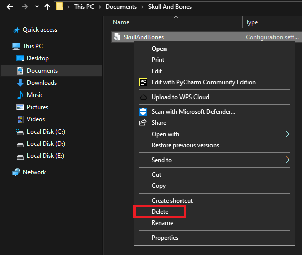 Delete Configuration File