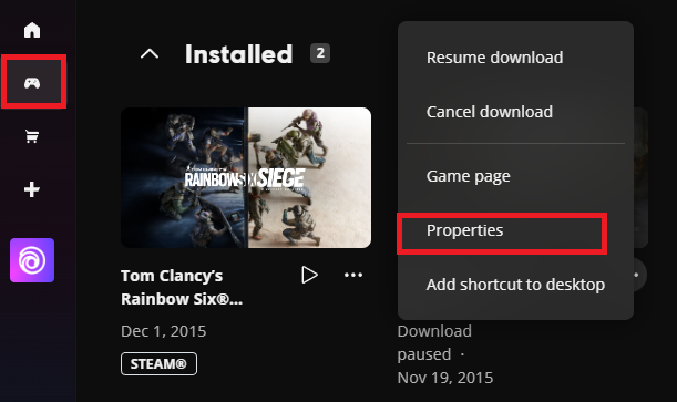 Ubisoft Connect Game Properties