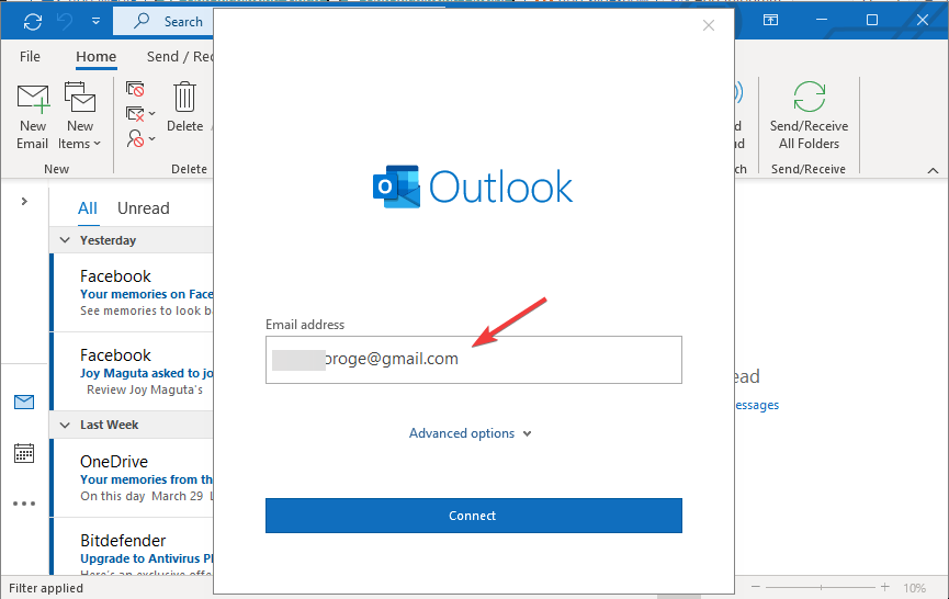 Add email to Outlook