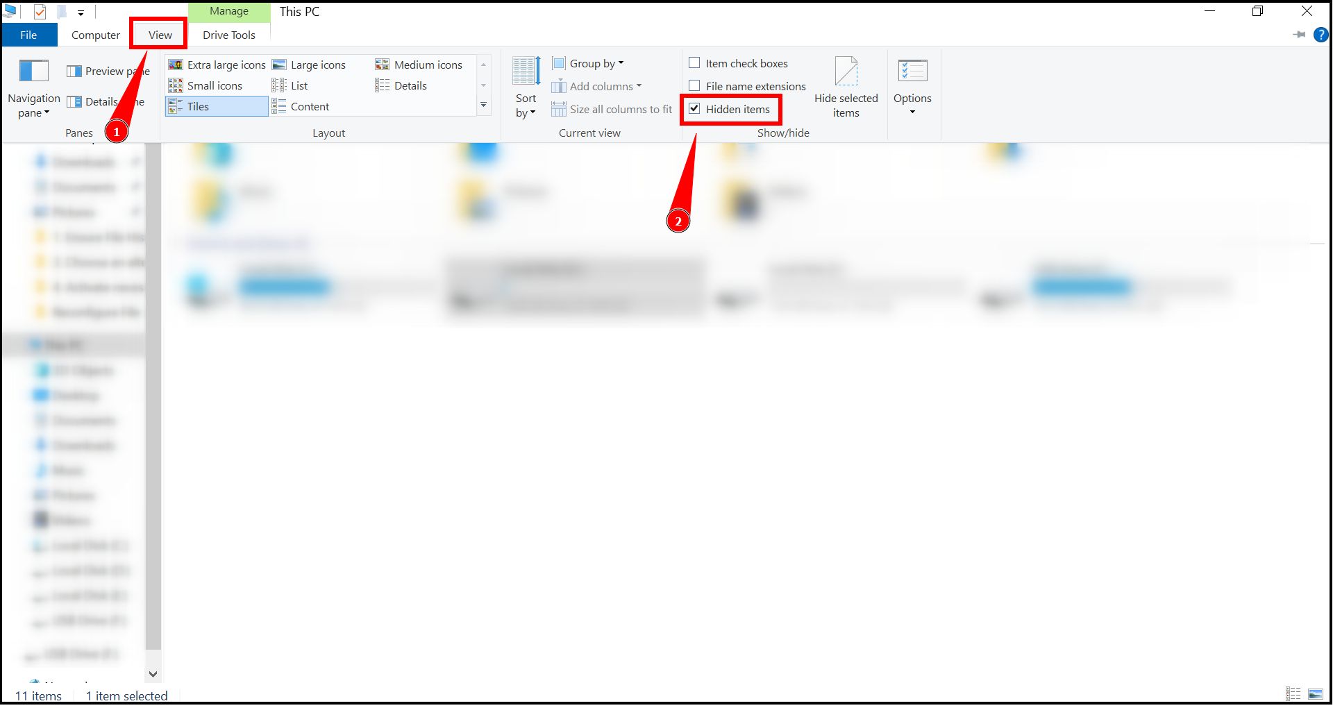 Click the check box next to Hidden items