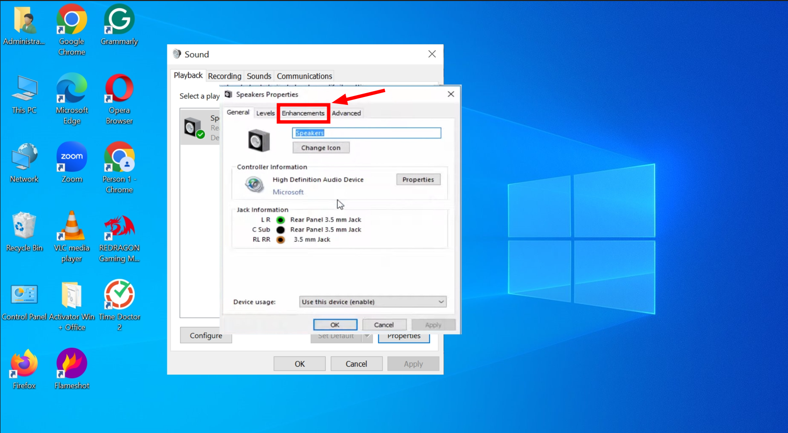 Open Enhancement Tab
