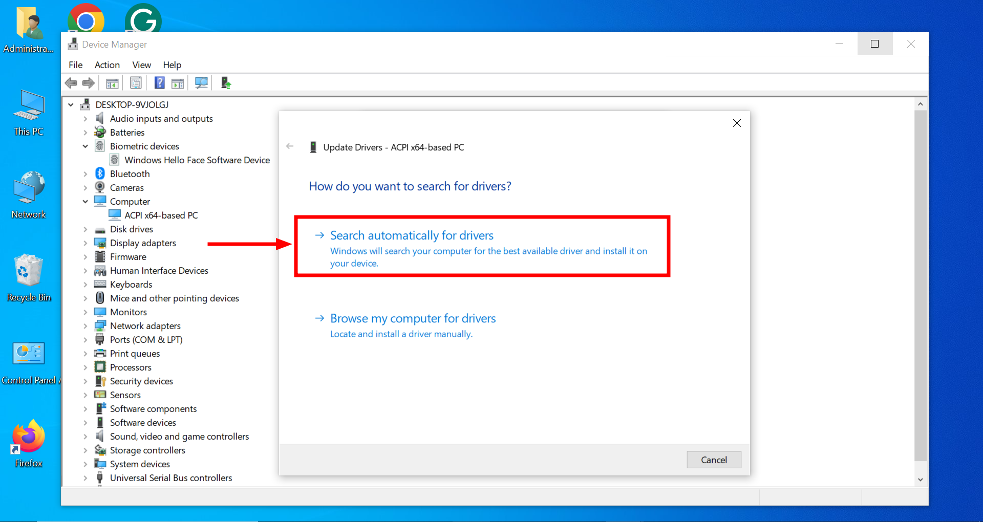 Click Search automatically for updated driver software